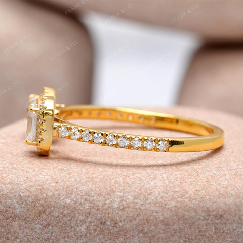 Pear & Emerald Moissanite Engagement Ring: Yellow Gold Pavé Band