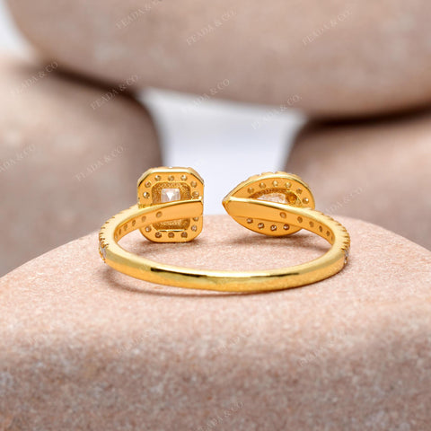 Pear & Emerald Moissanite Engagement Ring: Yellow Gold Pavé Band