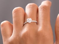 Heart Cut Moissanite Diamond Engagement Ring: 14K Gold Pavé Band