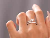 Heart Cut Moissanite Engagement Ring: Double Pavé Yellow Gold Band