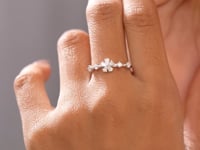 Pear Cut Moissanite Diamond Floral Ring - 14KT Gold Minimalist Stacking Ring