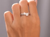 Pearl & Moissanite Diamond Flower Ring, Open Band with Pear Cut Cluster and Pavé Accents