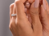 Floral Moissanite Eternity Band: Round Cut Yellow Gold Blossom Ring