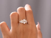 Floral Moissanite Cluster Ring • Round & Marquise Cut, Yellow Gold