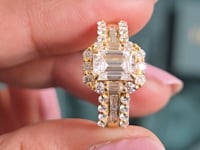 Heart Cut Moissanite Engagement Ring: Double Pavé Yellow Gold Band