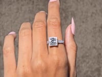 IGI Certified 2.00 CT Round Lab Grown Diamond Halo Engagement Ring, Cushion Frame, Double Pavé Band