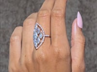 IGI Certified Marquise Cluster Lab Grown Diamond Statement Ring, Halo, Rose Gold Cocktail Ring