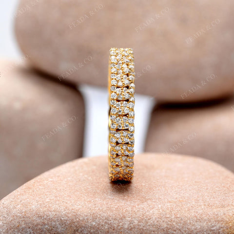 Yellow Gold Double Row Moissanite Eternity Band • Fine Jewelry