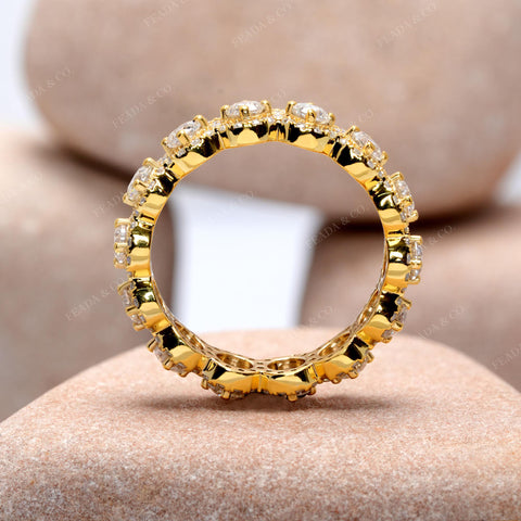 Round Cut Moissanite Eternity Band : Full Halo Wedding Anniversary Ring