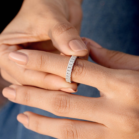 Yellow Gold Double Row Moissanite Eternity Band • Fine Jewelry