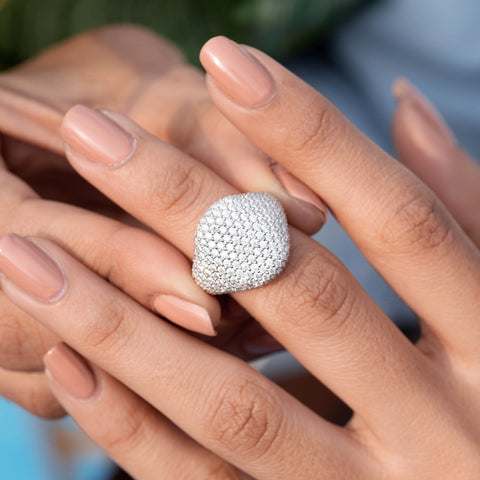 Pave Dome Moissanite Ring • Luxury Sparkle Statement Band