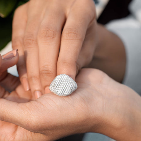 Pave Dome Moissanite Ring • Luxury Sparkle Statement Band