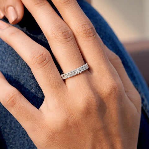 Yellow Gold Double Row Moissanite Eternity Band • Fine Jewelry