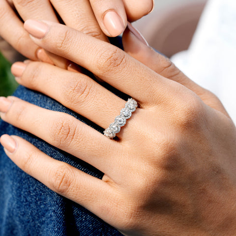 Round Cut Moissanite Eternity Band : Full Halo Wedding Anniversary Ring