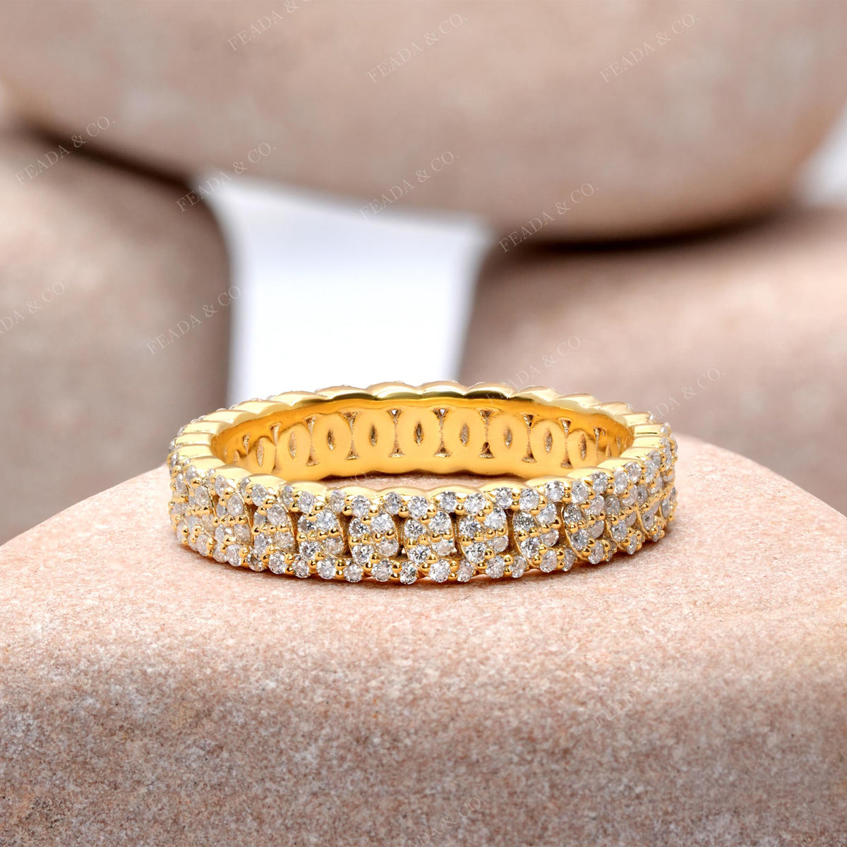 Yellow Gold Double Row Moissanite Eternity Band • Fine Jewelry